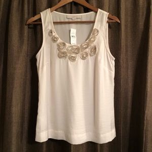 💙 LOFT Rosette Neckline Tank - Cream - Small NWT💙